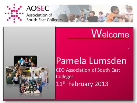 W elcome. Pamela Lumsden CEO Association of South East Colleges 11 th February 2013.