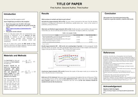 TITLE OF PAPER First Author, Second Author, Third Author Introduction Materials and Methods Results Conclusion References Acknowledgement [1] ACT No. 128/2000.