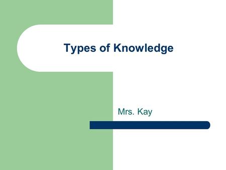 Types of Knowledge Mrs. Kay. EMPIRICAL KNOWLEDGE Knowledge gained using the primary senses – seeing, tasting, feeling, hearing or smelling. Sometimes.