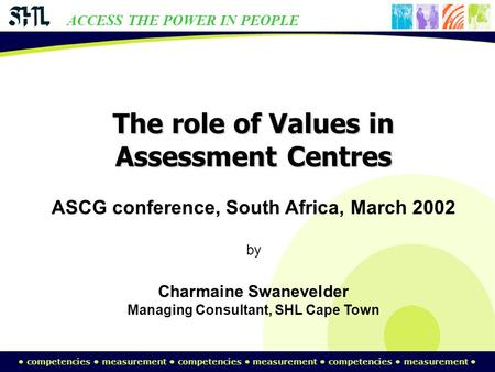 Competencies measurement competencies measurement competencies measurement ACCESS THE POWER IN PEOPLE The role of Values in Assessment Centres ASCG conference,