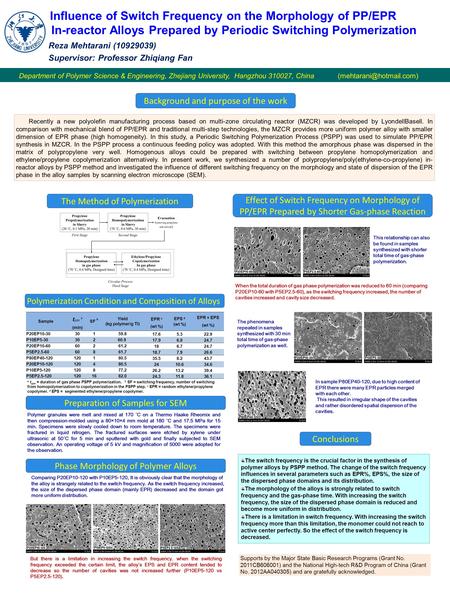 Influence of Switch Frequency on the Morphology of PP/EPR In-reactor Alloys Prepared by Periodic Switching Polymerization Reza Mehtarani (10929039) Supervisor: