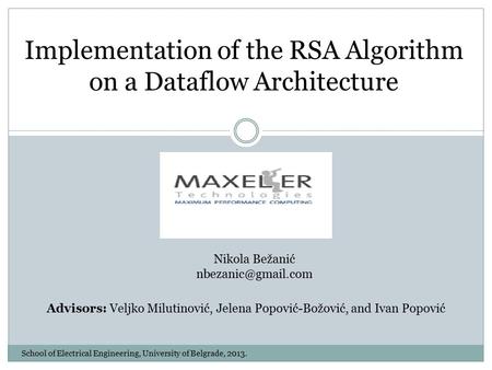 Implementation of the RSA Algorithm on a Dataflow Architecture