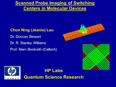 Scanned Probe Imaging of Switching Centers in Molecular Devices HP Labs Quantum Science Research Chun Ning (Jeanie) Lau Dr. Duncan Stewart Dr. R. Stanley.