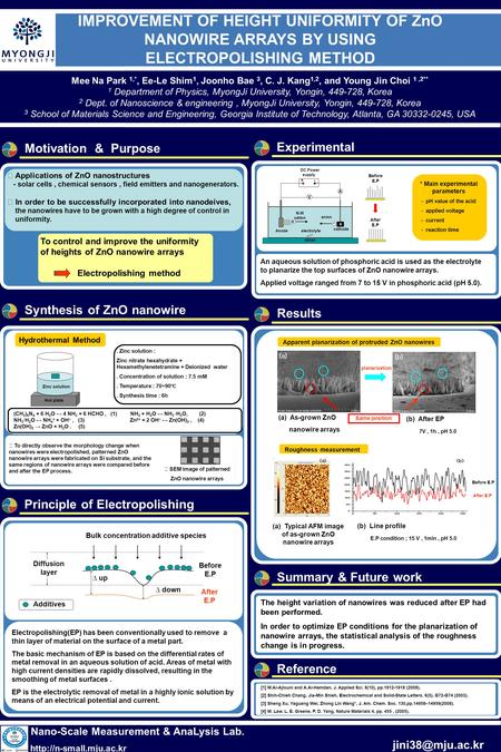 IMPROVEMENT OF HEIGHT UNIFORMITY OF ZnO NANOWIRE ARRAYS BY USING ELECTROPOLISHING METHOD Nano-Scale Measurement & AnaLysis Lab.