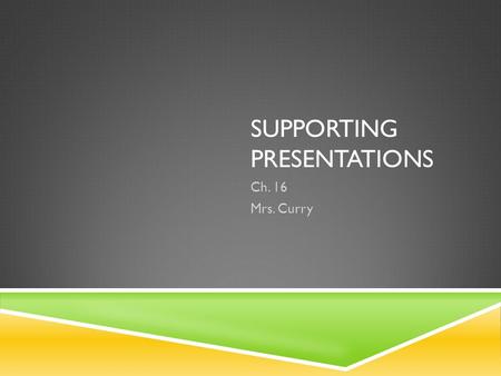 SUPPORTING PRESENTATIONS Ch. 16 Mrs. Curry. USING SUPPORT MATERIALS  Logical Proof: specific piece of verifiable information that supports a statement.