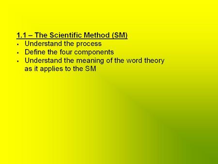 Define the Question/Problem Propose Hypothesis: educated guess Carry out experiments & collect data Develop Theory: conclusion(s) based on factual data.