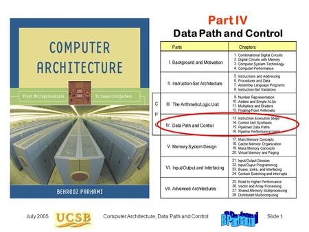 July 2005Computer Architecture, Data Path and ControlSlide 1 Part IV Data Path and Control.