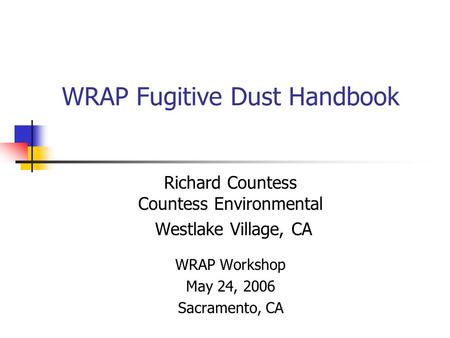 WRAP Fugitive Dust Handbook