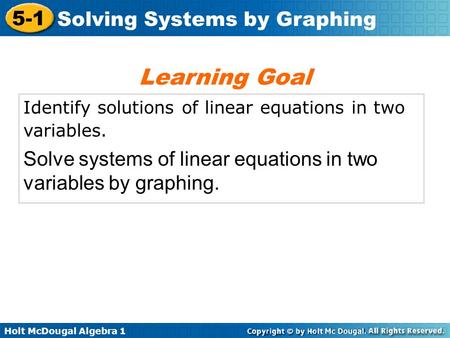 Learning Goal Identify solutions of linear equations in two variables.