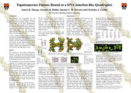 Topoisomerase Poisons Bound at a DNA Junction-like Quadruplex James H. Thorpe, Jeanette R. Hobbs, Susana C. M. Teixeira and Christine J. Cardin The University.