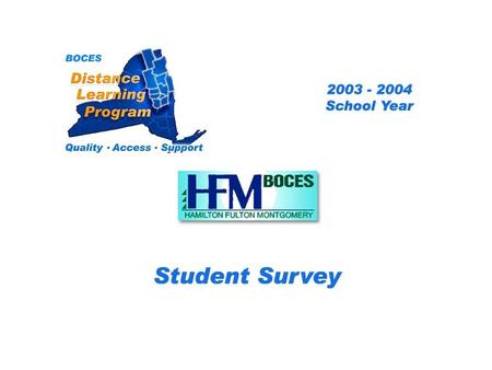 .. HFM Distance Learning Project Student Survey 2003 – 2004 School Year BOCES Distance Learning Program Quality Access Support.