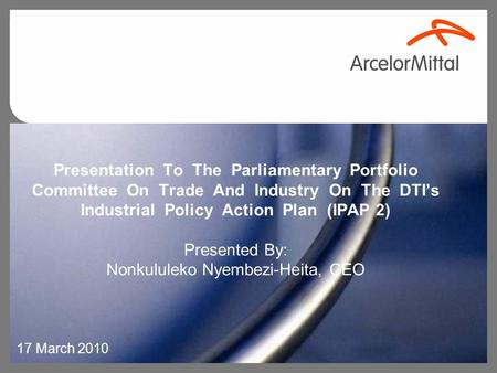 Presentation To The Parliamentary Portfolio Committee On Trade And Industry On The DTI’s Industrial Policy Action Plan (IPAP 2) Presented By: Nonkululeko.