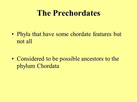 The Prechordates Phyla that have some chordate features but not all