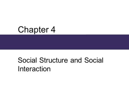 Chapter 4 Social Structure and Social Interaction.