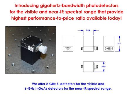 Introducing gigahertz-bandwidth photodetectors for the visible and near-IR spectral range that provide highest performance-to-price ratio available today!