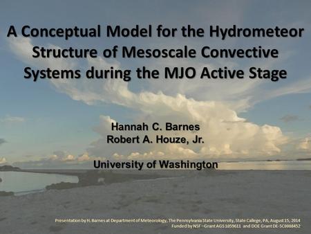 A Conceptual Model for the Hydrometeor Structure of Mesoscale Convective Systems during the MJO Active Stage Hannah C. Barnes Robert A. Houze, Jr. University.