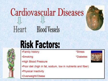 Family history *StressFamily history *Stress Smoking*DiabetesSmoking*Diabetes High Blood PressureHigh Blood Pressure Poor diet (high in fat, sodium, low.