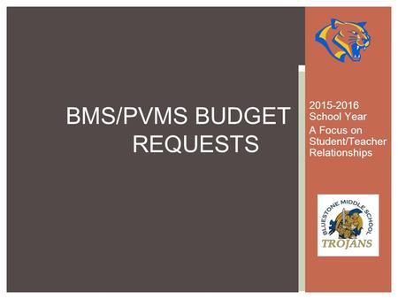 2015-2016 School Year A Focus on Student/Teacher Relationships BMS/PVMS BUDGET REQUESTS.