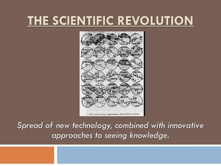 THE SCIENTIFIC REVOLUTION Spread of new technology, combined with innovative approaches to seeing knowledge.