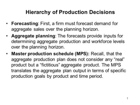 Hierarchy of Production Decisions