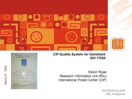 CIP Quality System for Genebank ISO 17025