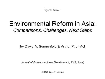 Environmental Reform in Asia: Comparisons, Challenges, Next Steps by David A. Sonnenfeld & Arthur P. J. Mol Journal of Environment and Development, 15(2,