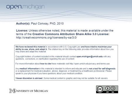 Author(s): Paul Conway, PhD, 2010 License: Unless otherwise noted, this material is made available under the terms of the Creative Commons Attribution.