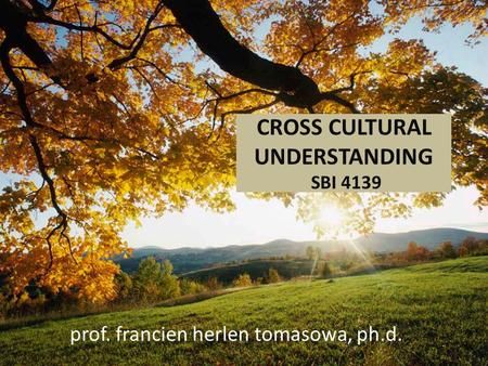 CROSS CULTURAL UNDERSTANDING SBI 4139 prof. francien herlen tomasowa, ph.d.