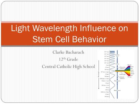 Clarke Bacharach 12 th Grade Central Catholic High School Light Wavelength Influence on Stem Cell Behavior.