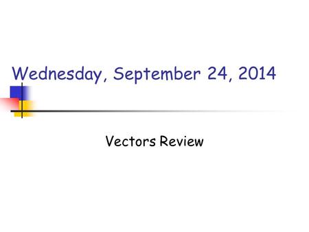 Wednesday, September 24, 2014 Vectors Review Announcements Lab fee? Matt, Emily Spangler, Morgan, Brittany Woods, Giovanni? Lab Safety Contract Wyatt.