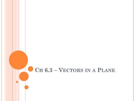 C H 6.3 – V ECTORS IN A P LANE. A L ITTLE I NTRO Some quantities are measured as a single real number – area, temperature, time Others involve two quantities.