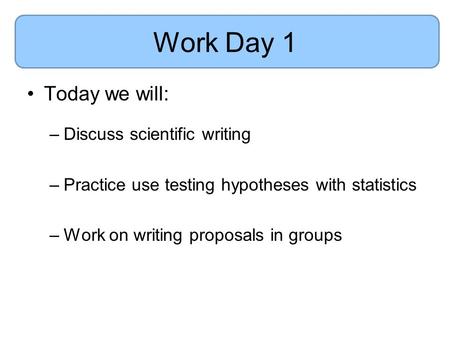 Work Day 1 Today we will: Discuss scientific writing