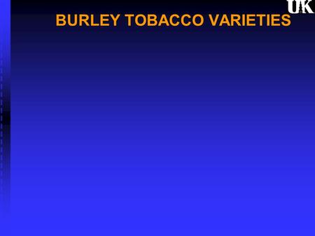 BURLEY TOBACCO VARIETIES. Relative Disease Resistance, Yield Scores, And MaturityVariety Black Shank VirusComplexBlack Root Rot TMVFusariumWiltYieldMaturity.