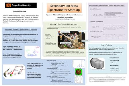 Quantification Techniques Under Dynamic SIMS 1 Secondary Ion Mass Spectrometer Start-Up Project Overview Secondary Ion Mass Spectrometry Overview MiniSIMS: