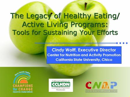 The Legacy of Healthy Eating/ Active Living Programs: Tools for Sustaining Your Efforts Cindy Wolff, Executive Director Center for Nutrition and Activity.