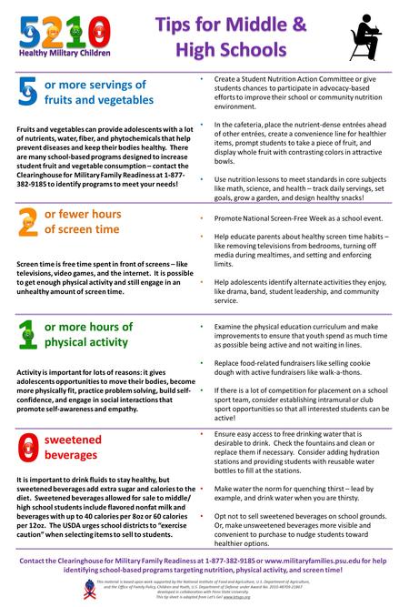 Or more servings of fruits and vegetables Create a Student Nutrition Action Committee or give students chances to participate in advocacy-based efforts.