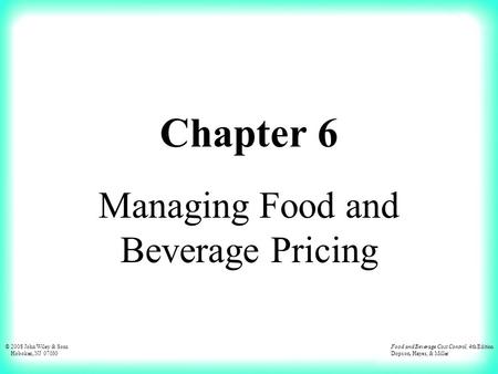 Managing Food and Beverage Pricing