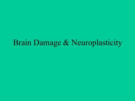 Brain Damage & Neuroplasticity. Etiology of Brain Damage Traumatic Brain Injury (TBI) Cerebrovascular Injury (CVI) Tumors Anoxia (e.g., near drowning,