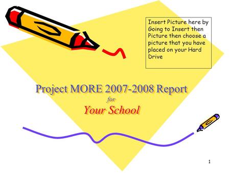 1 Project MORE 2007-2008 Report for Your School Insert Picture here by Going to Insert then Picture then choose a picture that you have placed on your.