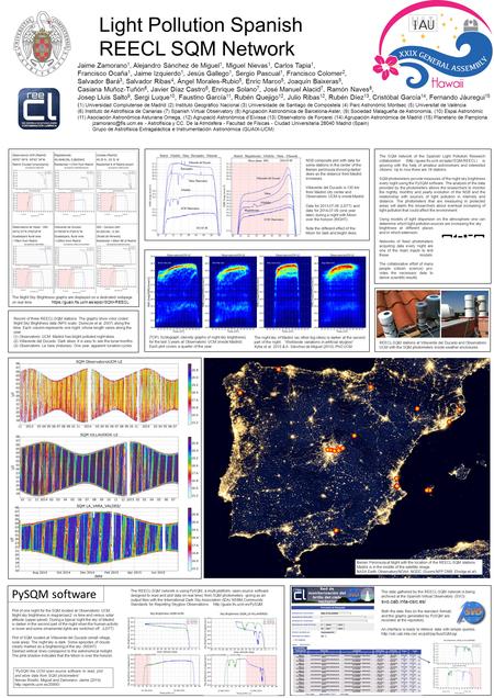 Light Pollution Spanish REECL SQM Network PySQM software Jaime Zamorano 1, Alejandro Sánchez de Miguel 1, Miguel Nievas 1, Carlos Tapia 1, Francisco Ocaña.