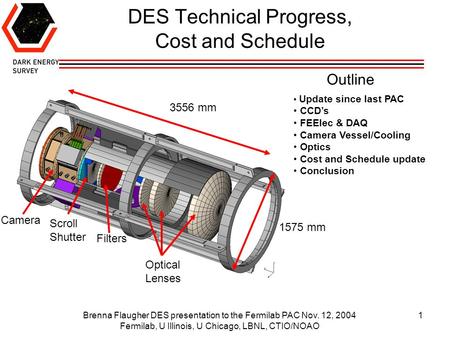 Brenna Flaugher DES presentation to the Fermilab PAC Nov. 12, 2004 Fermilab, U Illinois, U Chicago, LBNL, CTIO/NOAO 1 DES Technical Progress, Cost and.