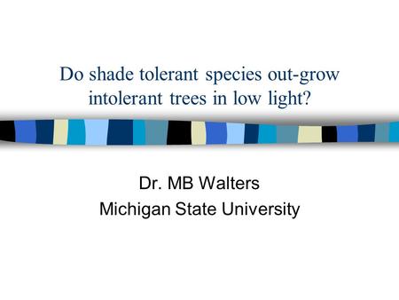 Do shade tolerant species out-grow intolerant trees in low light? Dr. MB Walters Michigan State University.