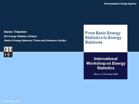 International Energy Agency © OECD/IEA, 2008 International Workshop on Energy Statistics Mexico, 2-5 December 2008 From Basic Energy Statistics to Energy.