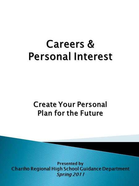 Careers & Personal Interest Create Your Personal Plan for the Future Presented by Chariho Regional High School Guidance Department Spring 2011.