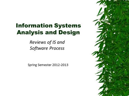 Information Systems Analysis and Design Reviews of IS and Software Process Spring Semester 2012-2013.