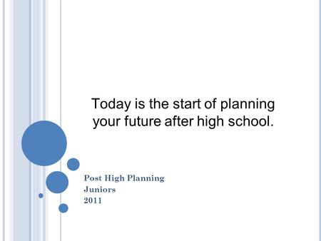 Today is the start of planning your future after high school. Post High Planning Juniors 2011.