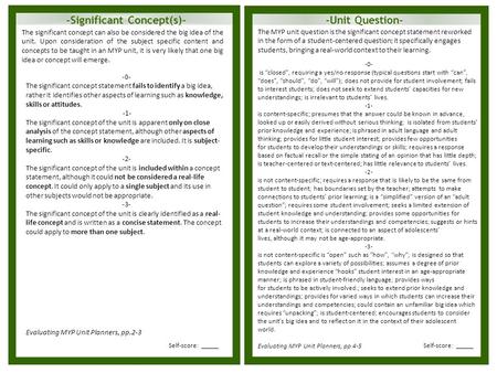 -Significant Concept(s)--Unit Question- The significant concept can also be considered the big idea of the unit. Upon consideration of the subject specific.