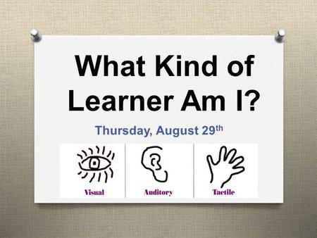 What Kind of Learner Am I? Thursday, August 29 th.