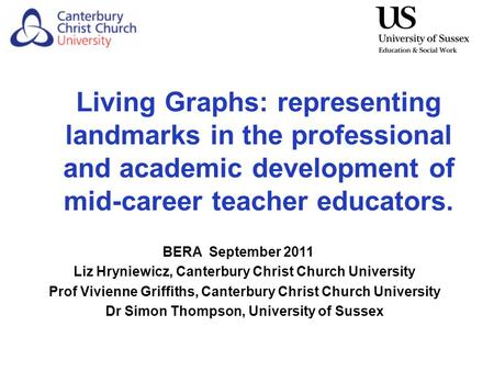 Living Graphs: representing landmarks in the professional and academic development of mid-career teacher educators. BERA September 2011 Liz Hryniewicz,