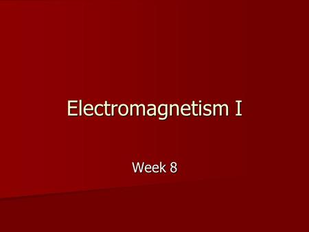 Electromagnetism I Week 8. Contents Overview Overview Coulomb’s Law Coulomb’s Law Current Current Voltage Voltage Resistance Resistance Energy and Power.